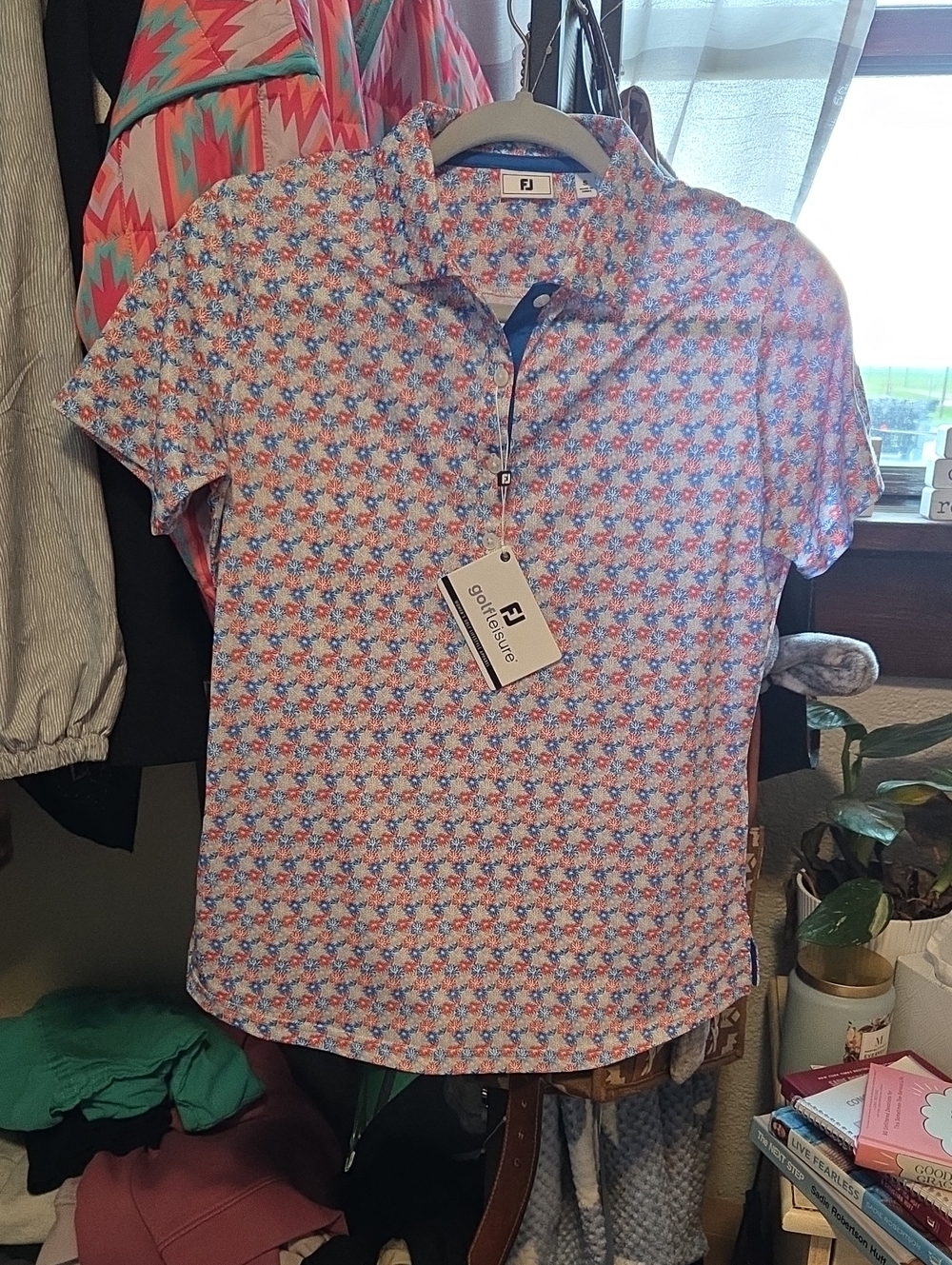 FootJoy Women's Blue & Pink Long Sleeve Golf Polo